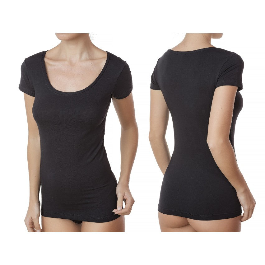 Jadea - Art. 4181 - Maglia Donna Cotone Bielastico Manica Corta Girocollo Ampio